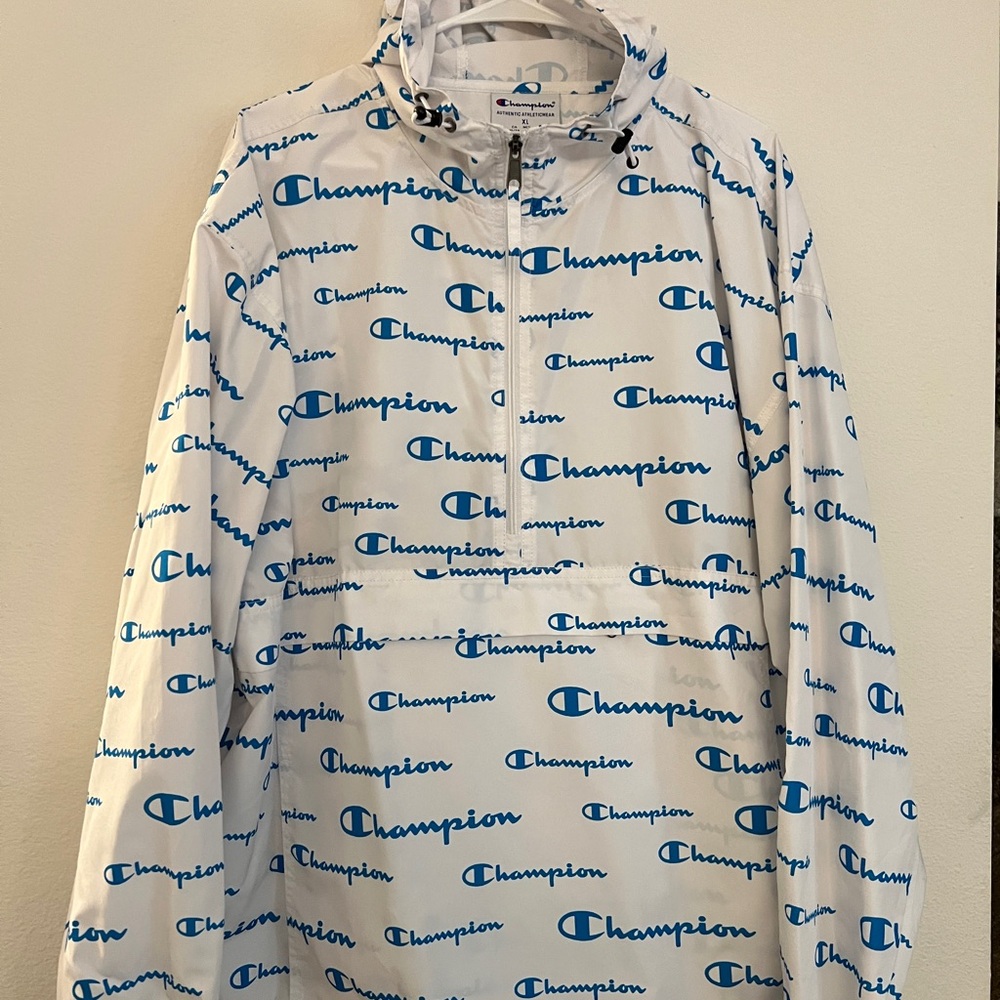 Champion Packable Allover Logo Script Windbreaker… - image 1